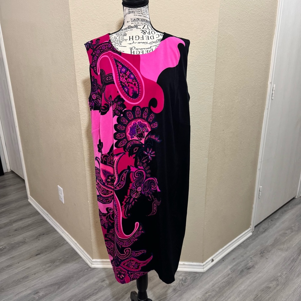 Peter Nygard Vibrant Pink and Black Asymmetrical Dress - Picture 1 of 8
